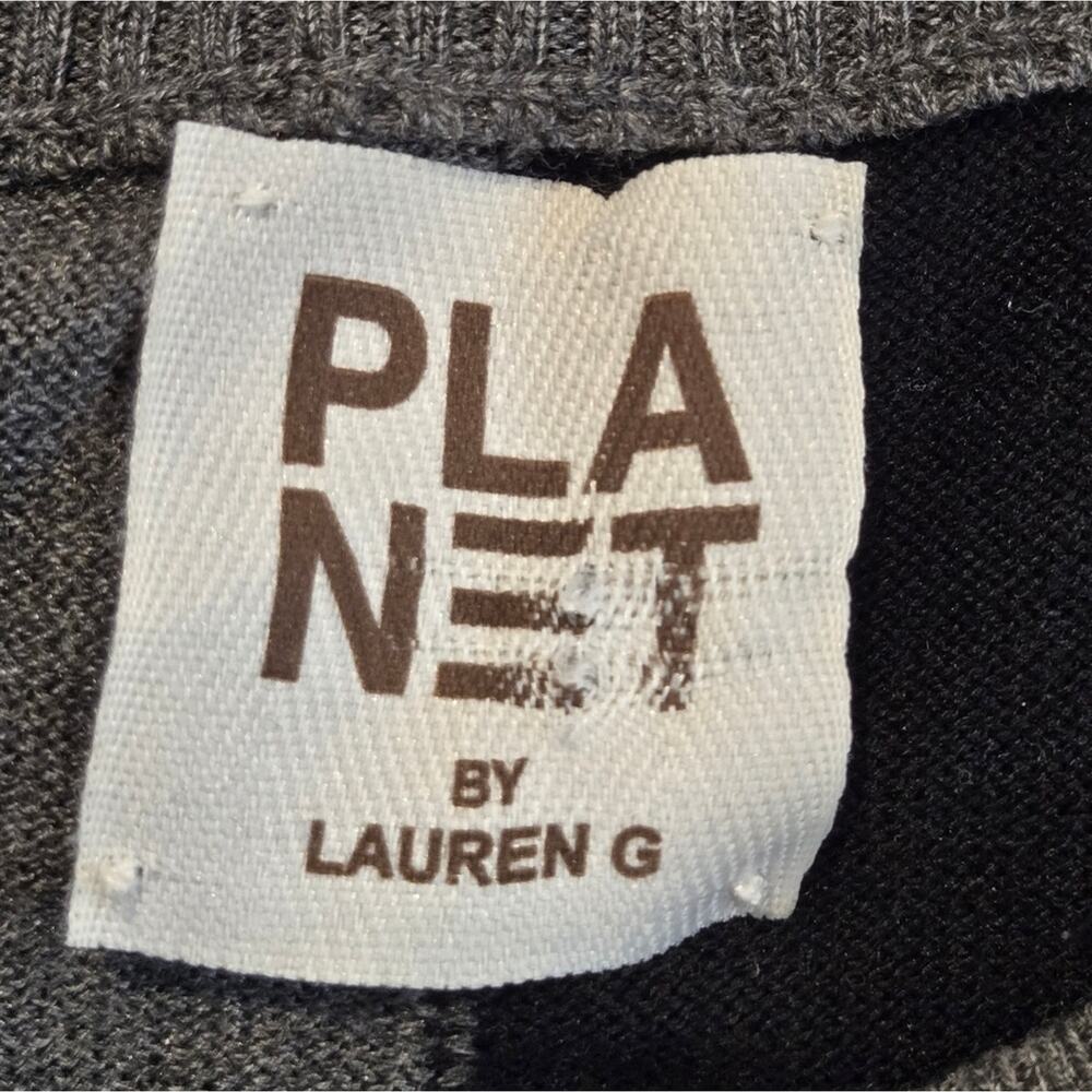 Planet by Lauren G Colorblock Pima Cotton Sweater - Gray Black Red OS - Picture 9 of 11